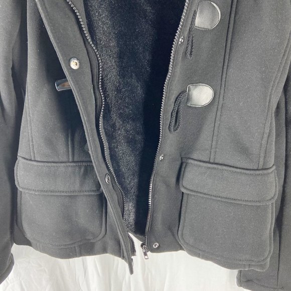 BOGO Black Toggle Faux Fur Lined Full Zip Peacoat Size M - Picture 5 of 11